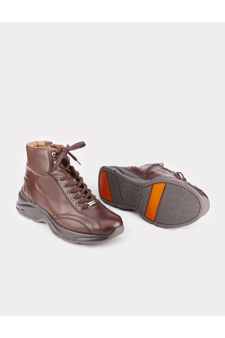 Cabani Shoes Bottines d'hiver pour hommes en cuir véritable à lacets marron - Marron