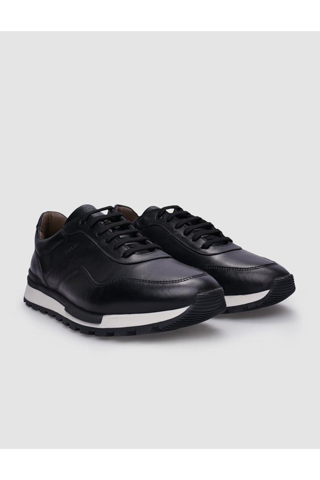 Cabani Shoes Baskets pour hommes en cuir véritable noir à lacets - Noir