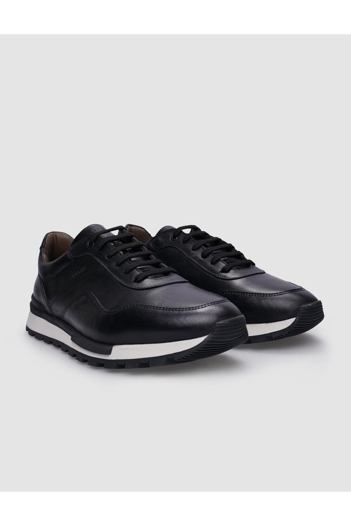 Cabani Shoes Baskets pour hommes en cuir véritable noir à lacets - Noir