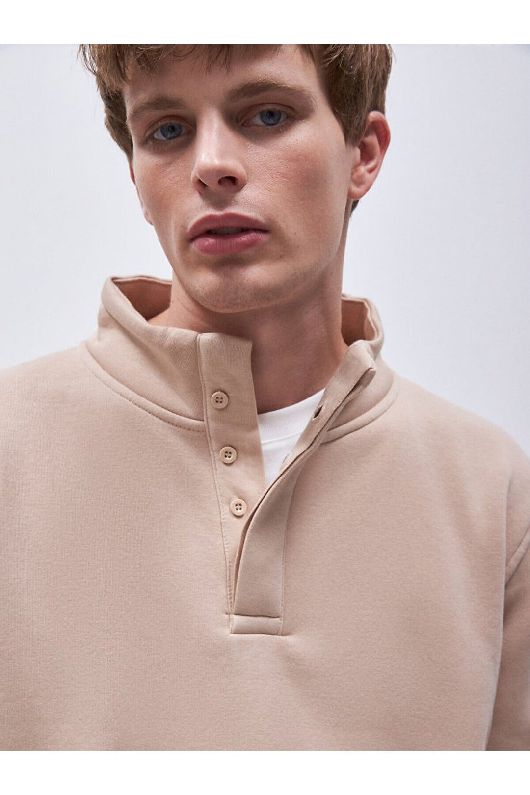 LTB Sweat-shirt beige coupe régulière à manches longues et col droit droit