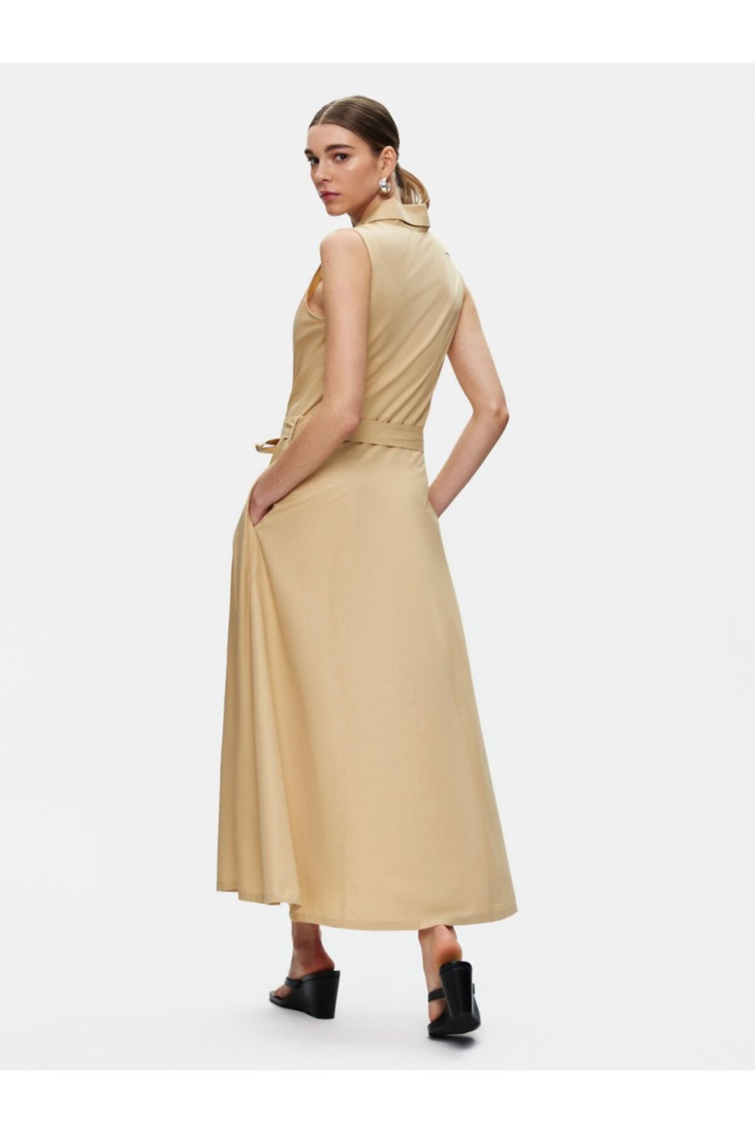 LTB Robe Beige Longue Boutonnée - Beige
