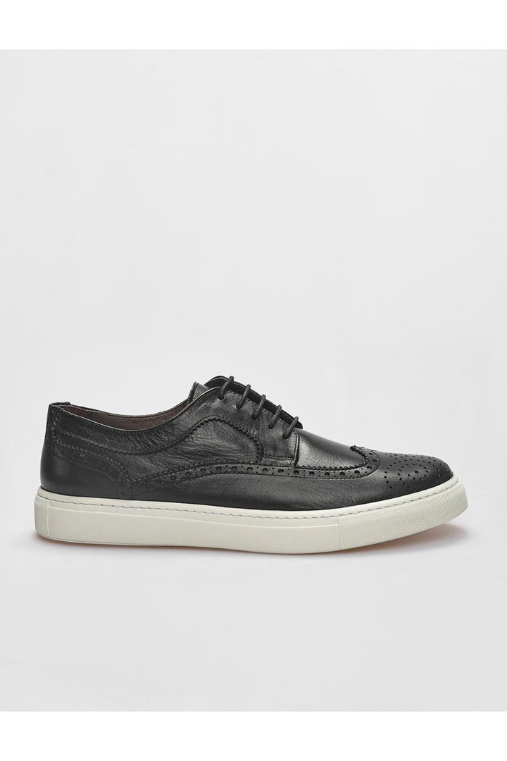 Cabani Shoes Chaussures de sport pour hommes en cuir véritable noires à lacets - Noir