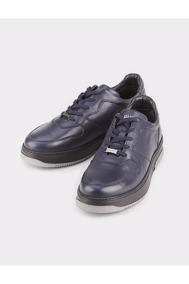 Cabani Shoes Chaussures de sport pour hommes en cuir véritable bleu marine à lacets avec semelle en caoutchouc. - Bleu marine