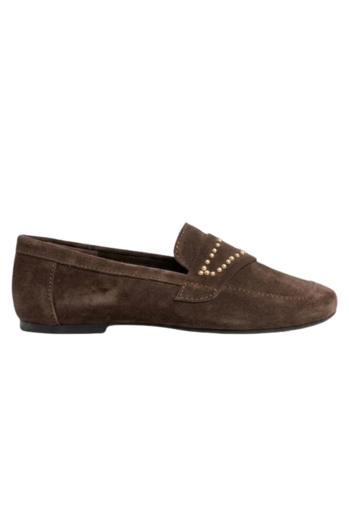 Wavelys RON Chaussures Ballerines en Cuir Suédé Marron à Talon Bas Confortable - Marron
