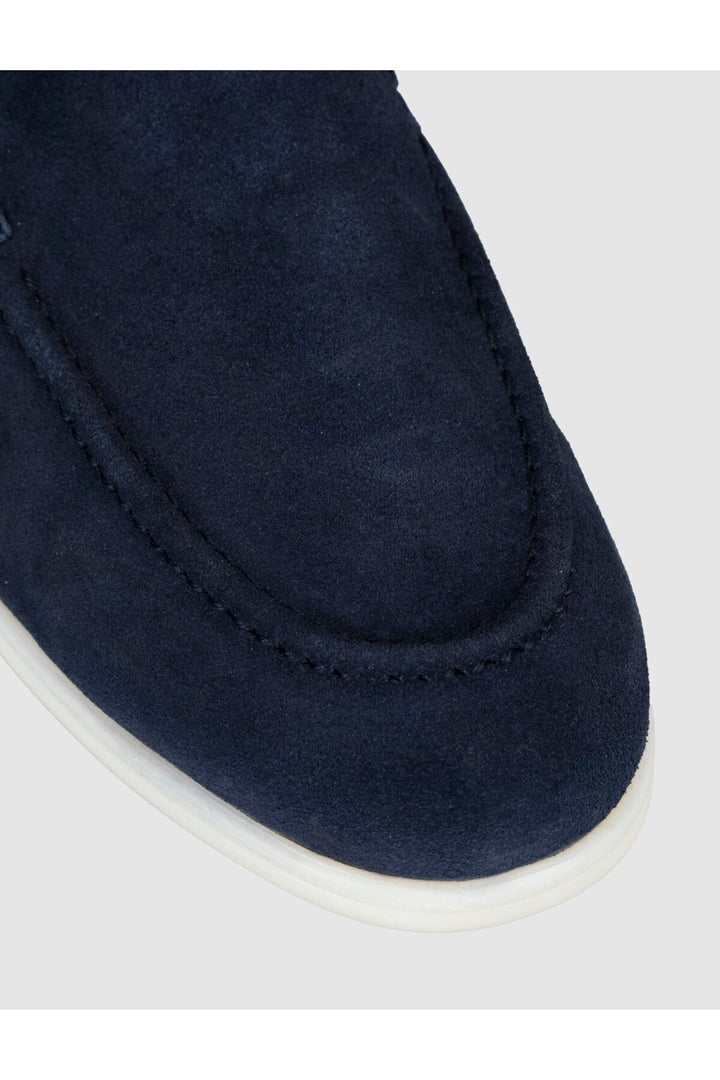 Cabani Shoes Mocassins pour hommes en cuir véritable bleu marine avec accessoires en métal. - Bleu marine