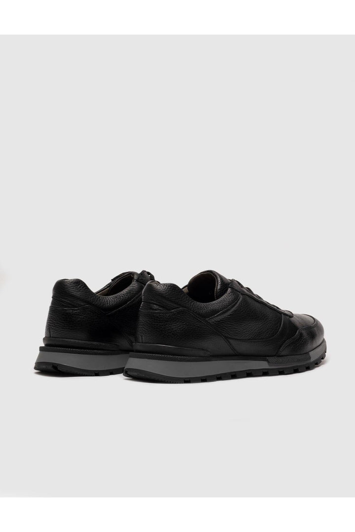 Cabani Shoes Laganza Chaussures de sport pour hommes en cuir véritable noires à lacets - Noir