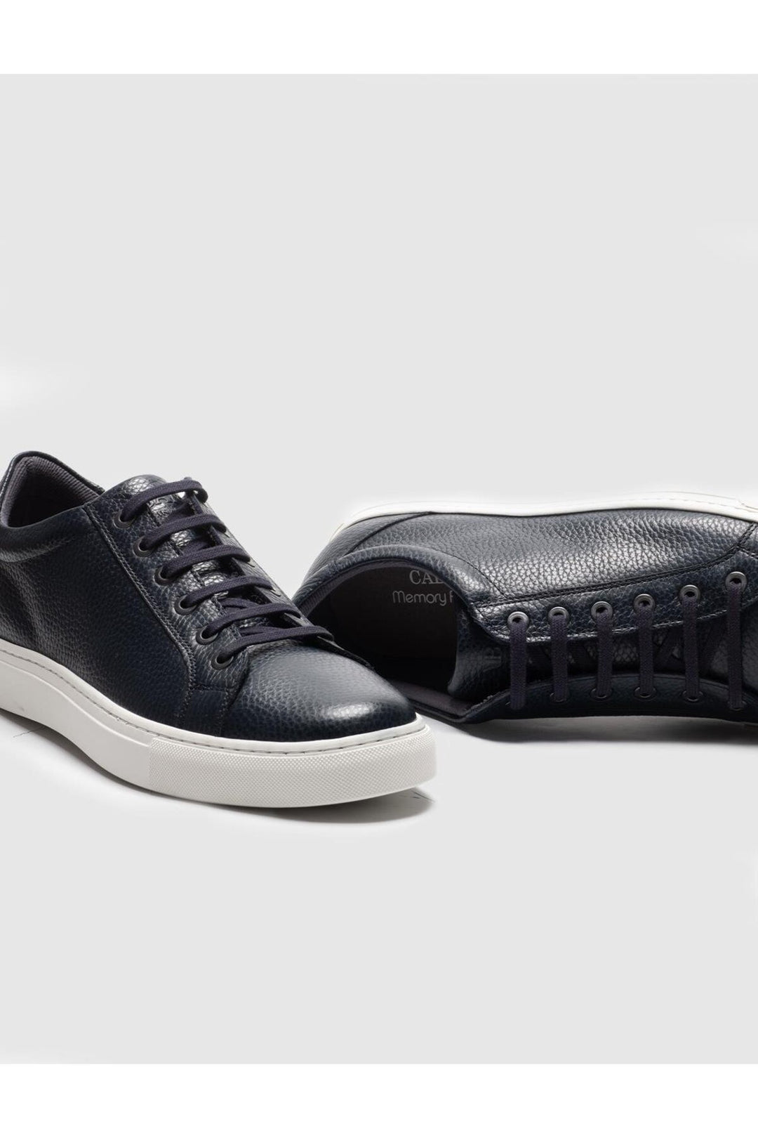 Cabani Shoes Chaussures de sport pour hommes en cuir véritable bleu marine à lacets. - Bleu marine