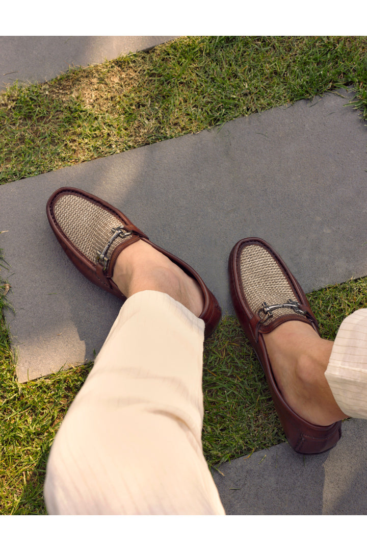 Cabani Shoes %100 Cuir véritable Mocassins pour hommes en cuir tressé marron - Marron