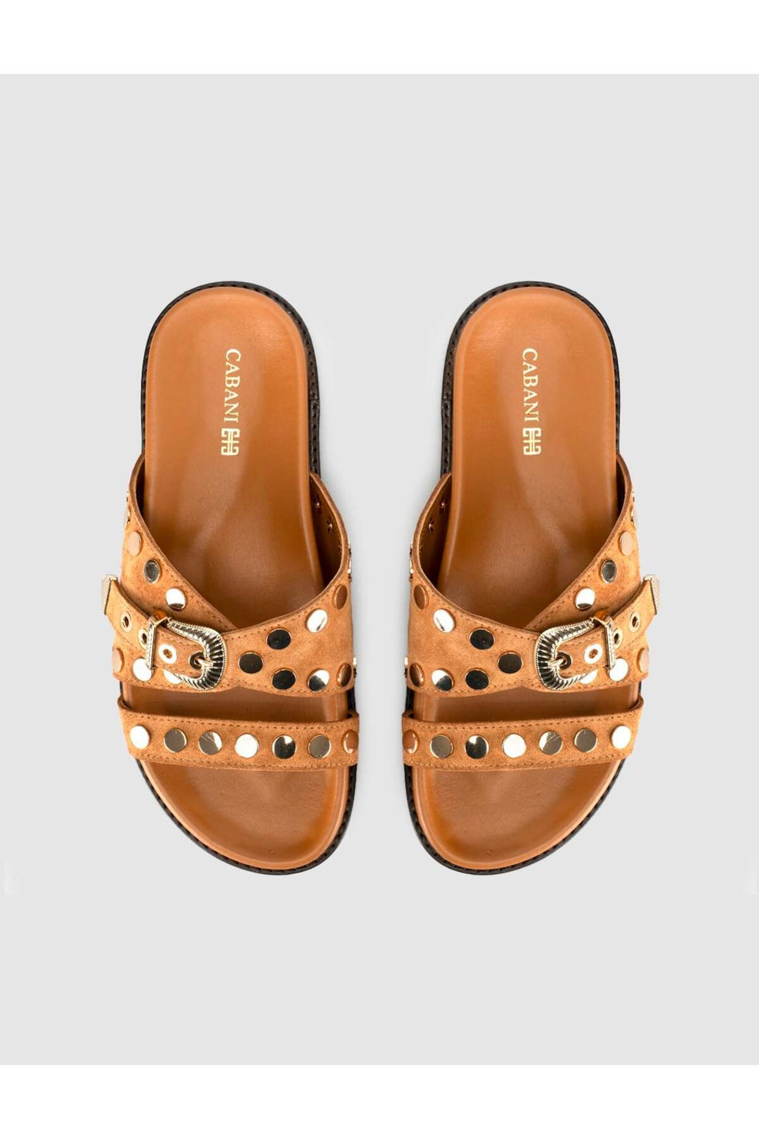 Cabani Shoes Sandales pour femmes en cuir véritable avec détails en pierre beige. - Multicolore