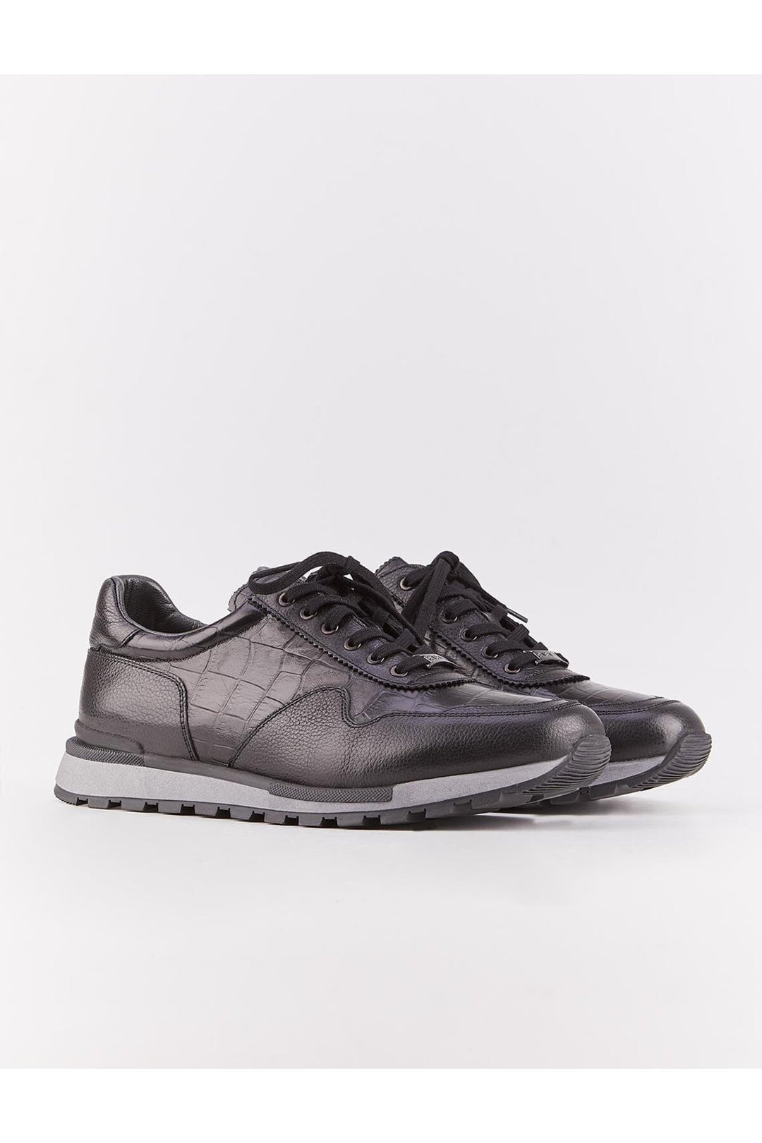 Cabani Shoes Chaussures de sport pour hommes en cuir véritable, noires, à lacets et à motifs. - Noir