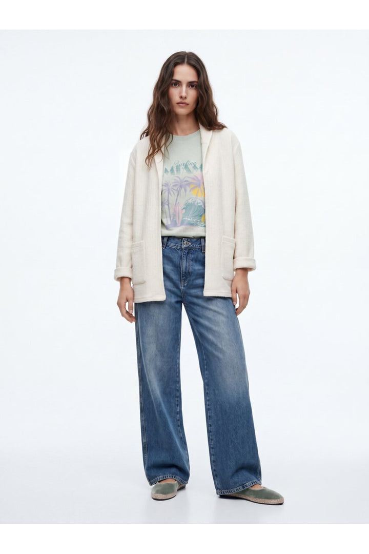 LTB Veste crème tricotée texturée - Crème
