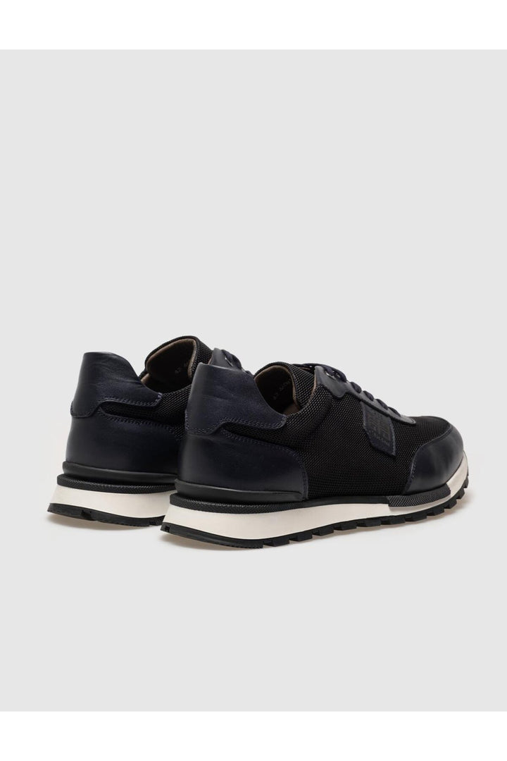 Cabani Shoes Chaussures de sport pour hommes en cuir véritable bleu marine à lacets - Bleu marine