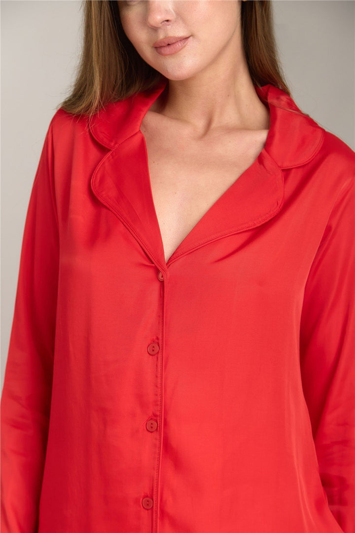 Lovely Things Ensemble de pyjamas à manches longues en satin Geraldine - Rouge