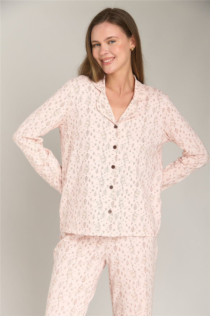 Lovely Things Ensemble de pantalons de chemise à manches longues en tricot RABBIT - Ensemble de pyjamas - Rose clair