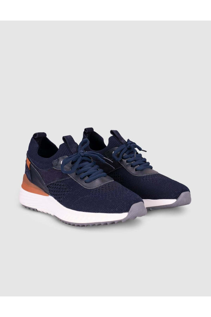 Cabani Shoes Bleu marine Tricot Cuir Véritable Baskets Homme - Bleu marine