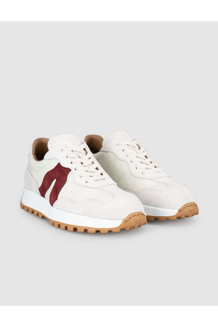 Cabani Shoes Baskets femme en cuir véritable blanc avec détails bordeaux - Blanc