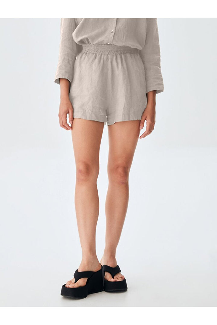 LTB Short blanc aspect lin avec poches
