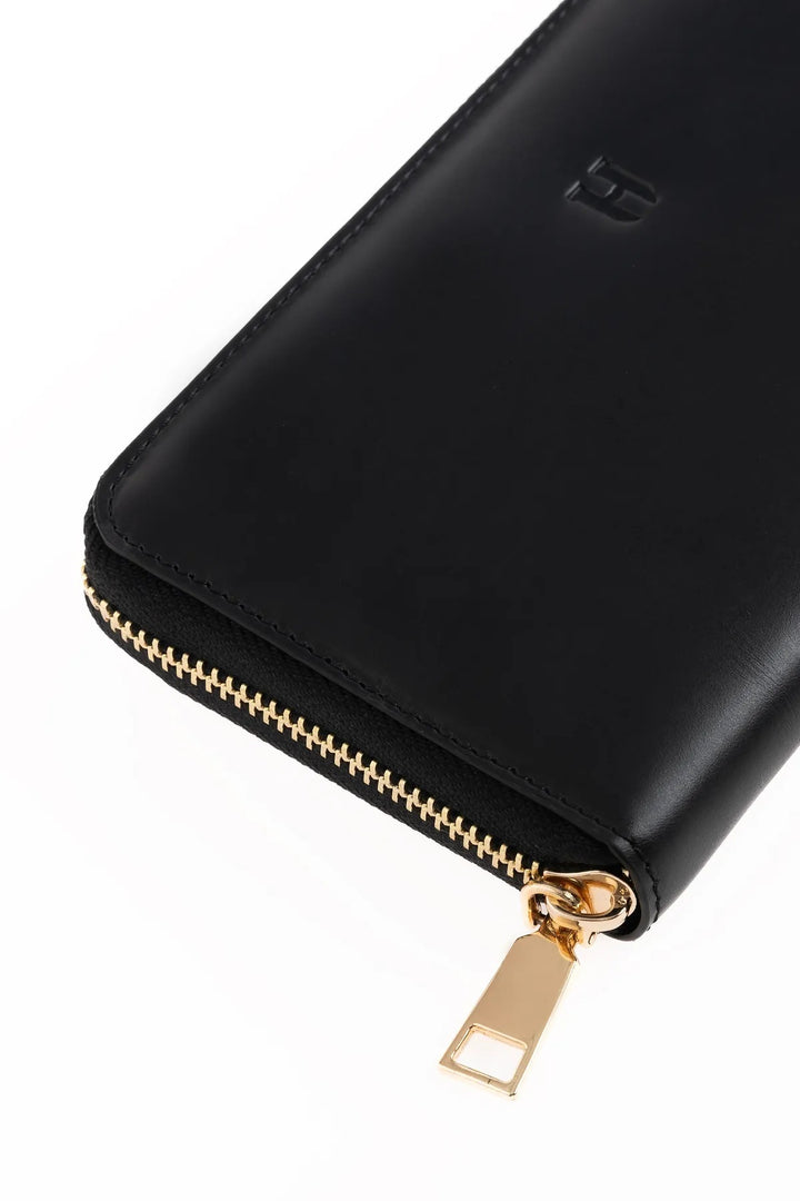 helmbrook Femme Cuir Véritable Grand Portefeuille Fermeture Éclair RFID Protégé Amelia Noir Tan