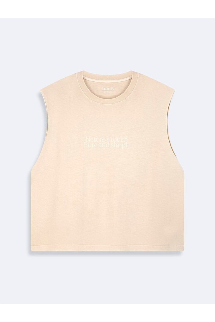 LTB Singlet beige à manches zéro imprimé texte minimal