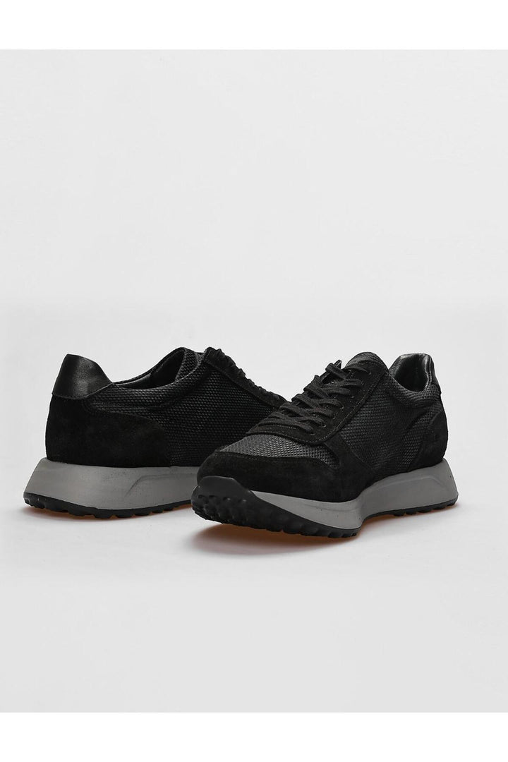 Cabani Shoes Chaussures de sport pour hommes en cuir véritable noir camouflage avec lacets - Noir