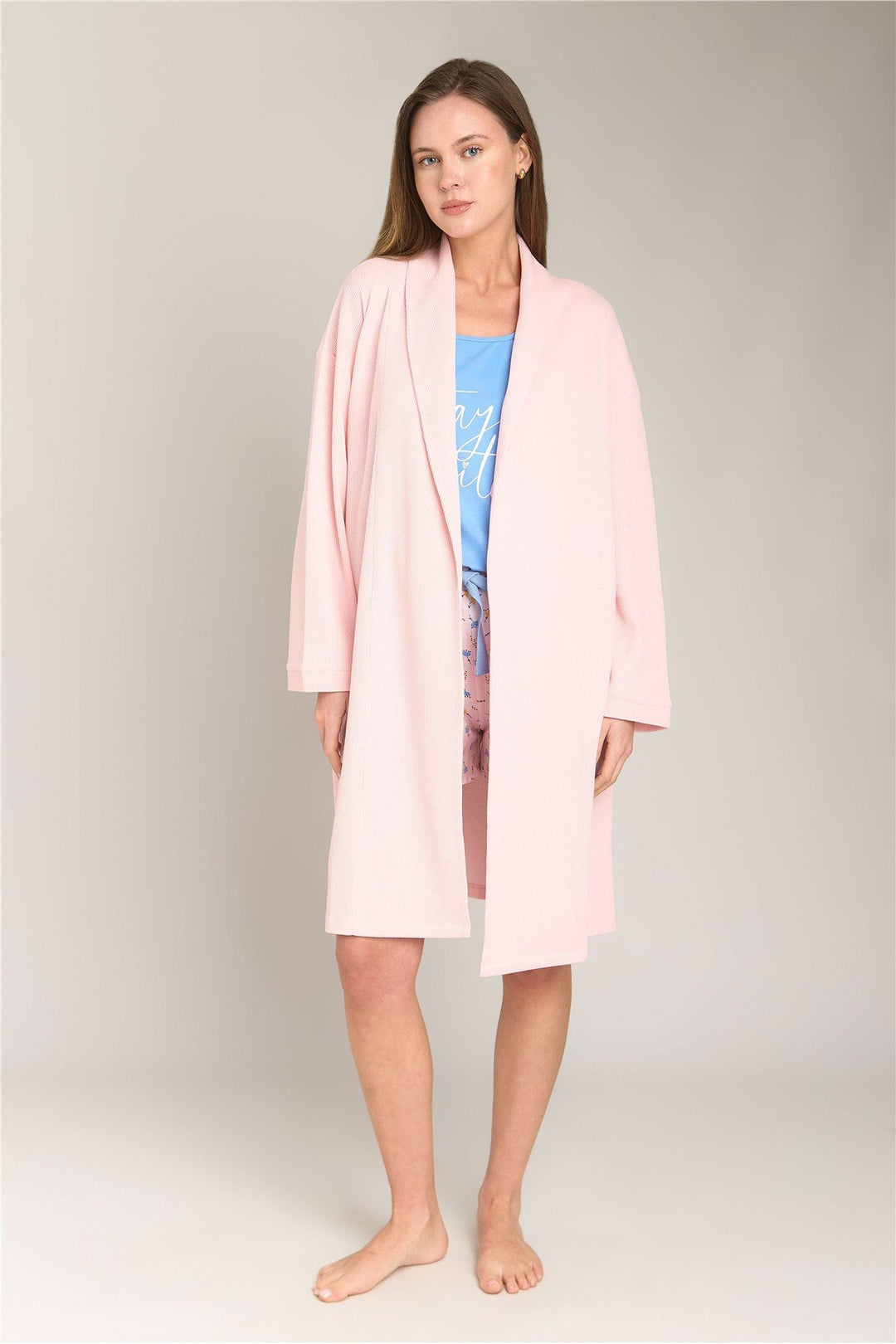 Lovely Things Robe de chambre courte gaufrée DAKOTA - Rose clair