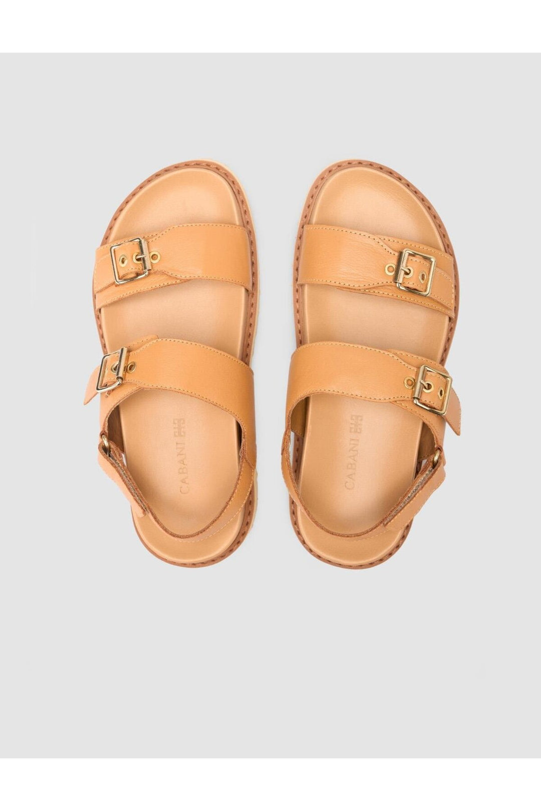 Cabani Shoes Sandales pour femmes en cuir véritable 100% marron. - Tabac