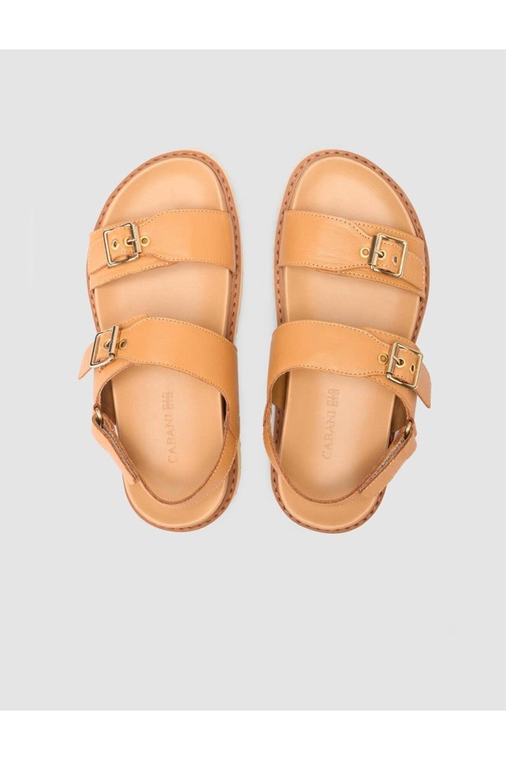 Cabani Shoes Sandales pour femmes en cuir véritable 100% marron. - Tabac