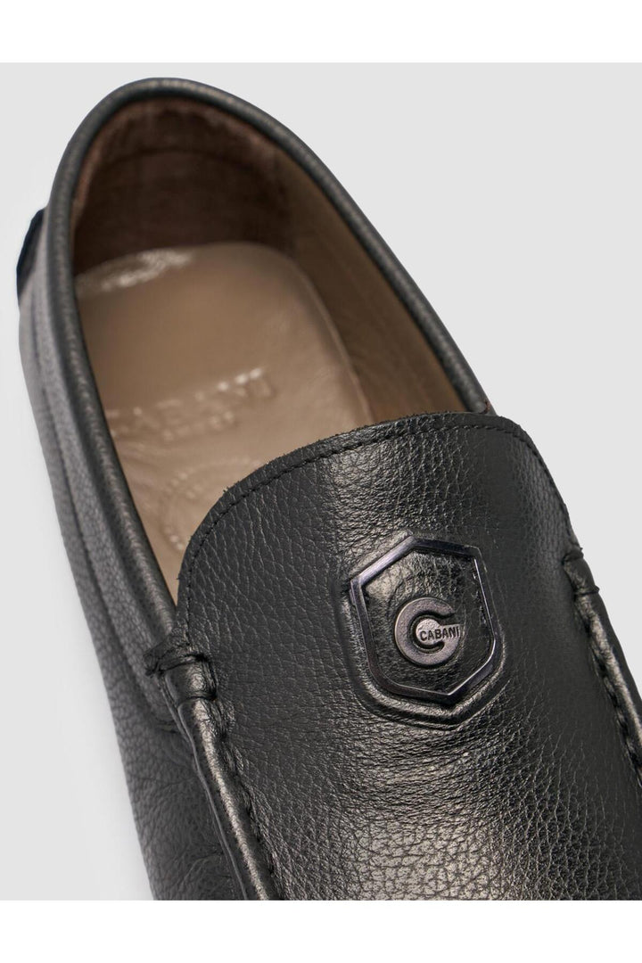 Cabani Shoes Chaussures Loafer pour hommes en cuir véritable noir avec détails de logo à 100%. - Noir