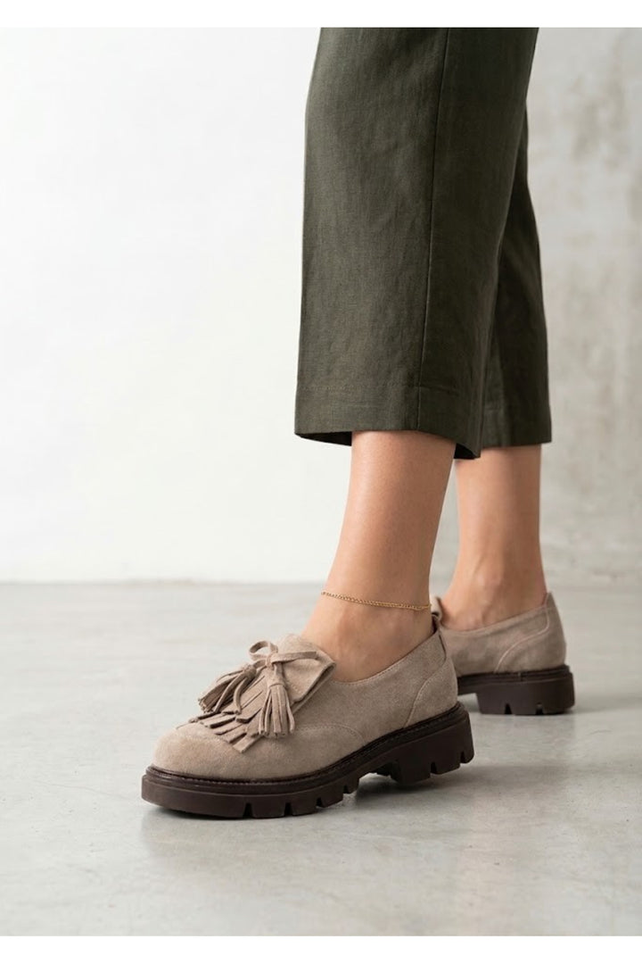 Wavelys ELCHE Mocassin élégant en cuir suédé véritable beige avec effet de brûlage spécial - Beige