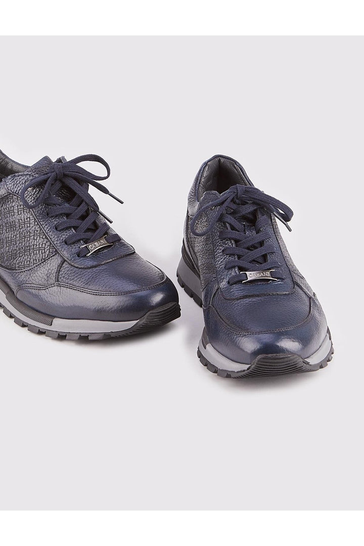 Cabani Shoes Chaussures de sport pour hommes en cuir véritable bleu marine à lacets avec semelle thermo. - Bleu marine