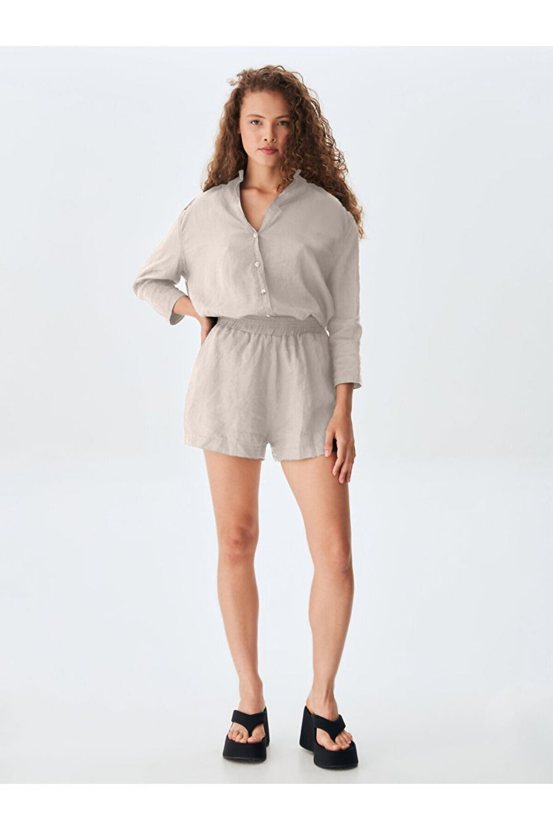 LTB Short blanc aspect lin avec poches
