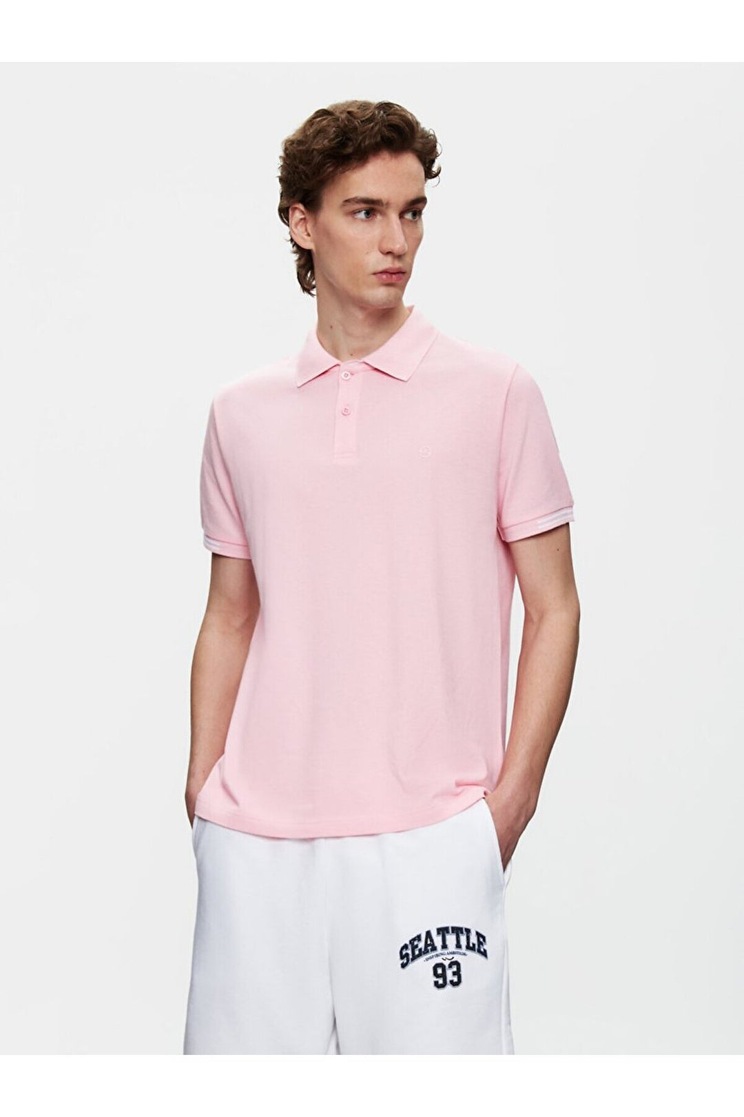 LTB T-shirt basique Regular rose à manches courtes avec col polo - Rose
