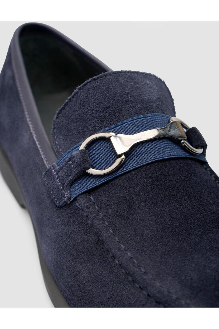 Cabani Shoes Mocassin pour homme en cuir véritable bleu marine avec détail de boucle. - Bleu marine