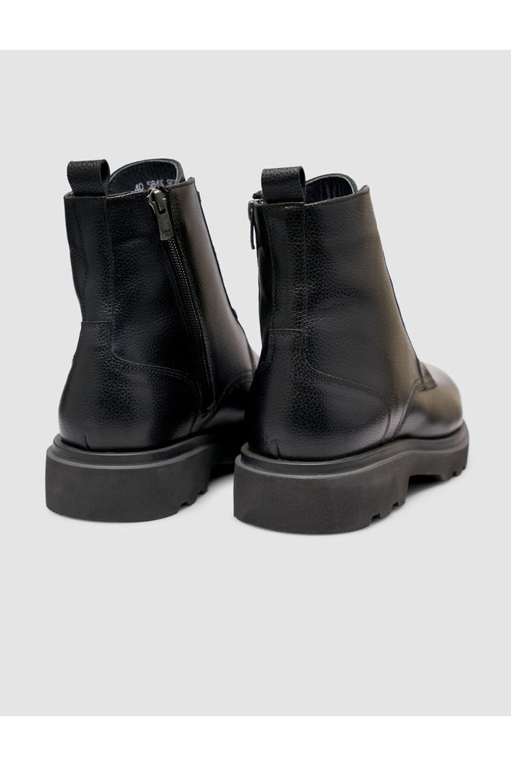 Cabani Shoes Bottines à lacets pour hommes en cuir véritable noir - Noir