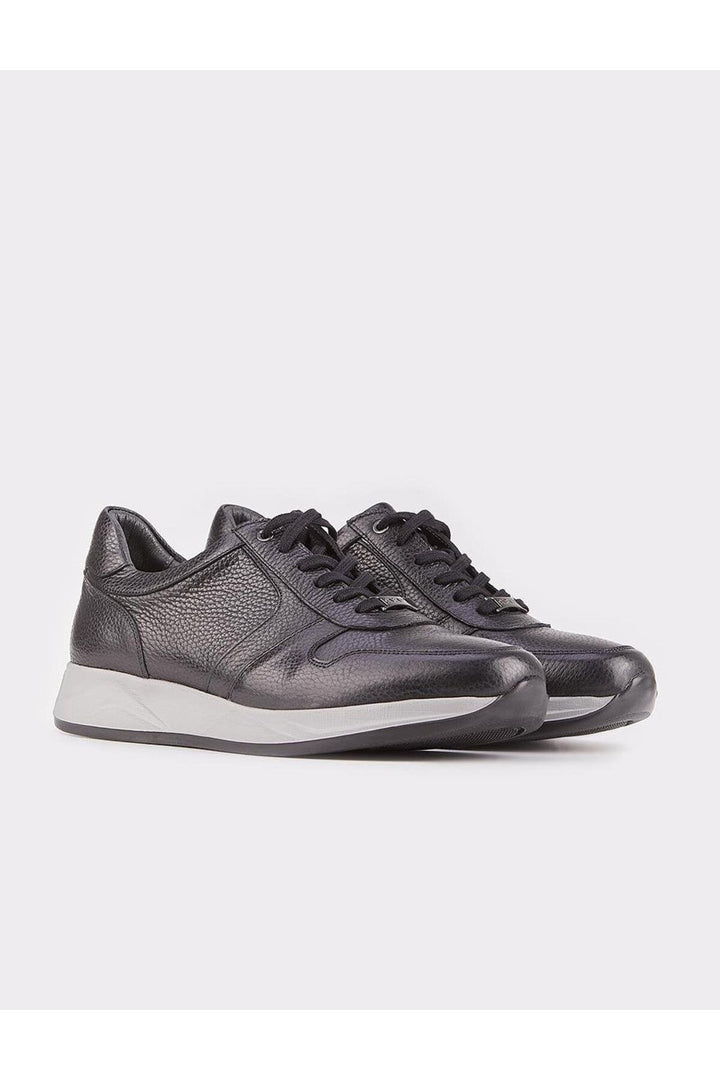 Cabani Shoes Baskets de sport pour homme en cuir véritable noir à lacets - Noir