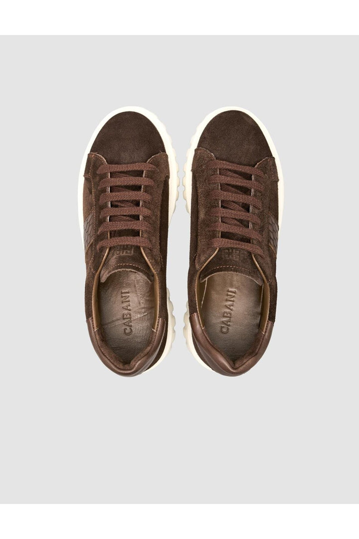 Cabani Shoes Baskets femme en croco marron avec lacets en suède - Marron