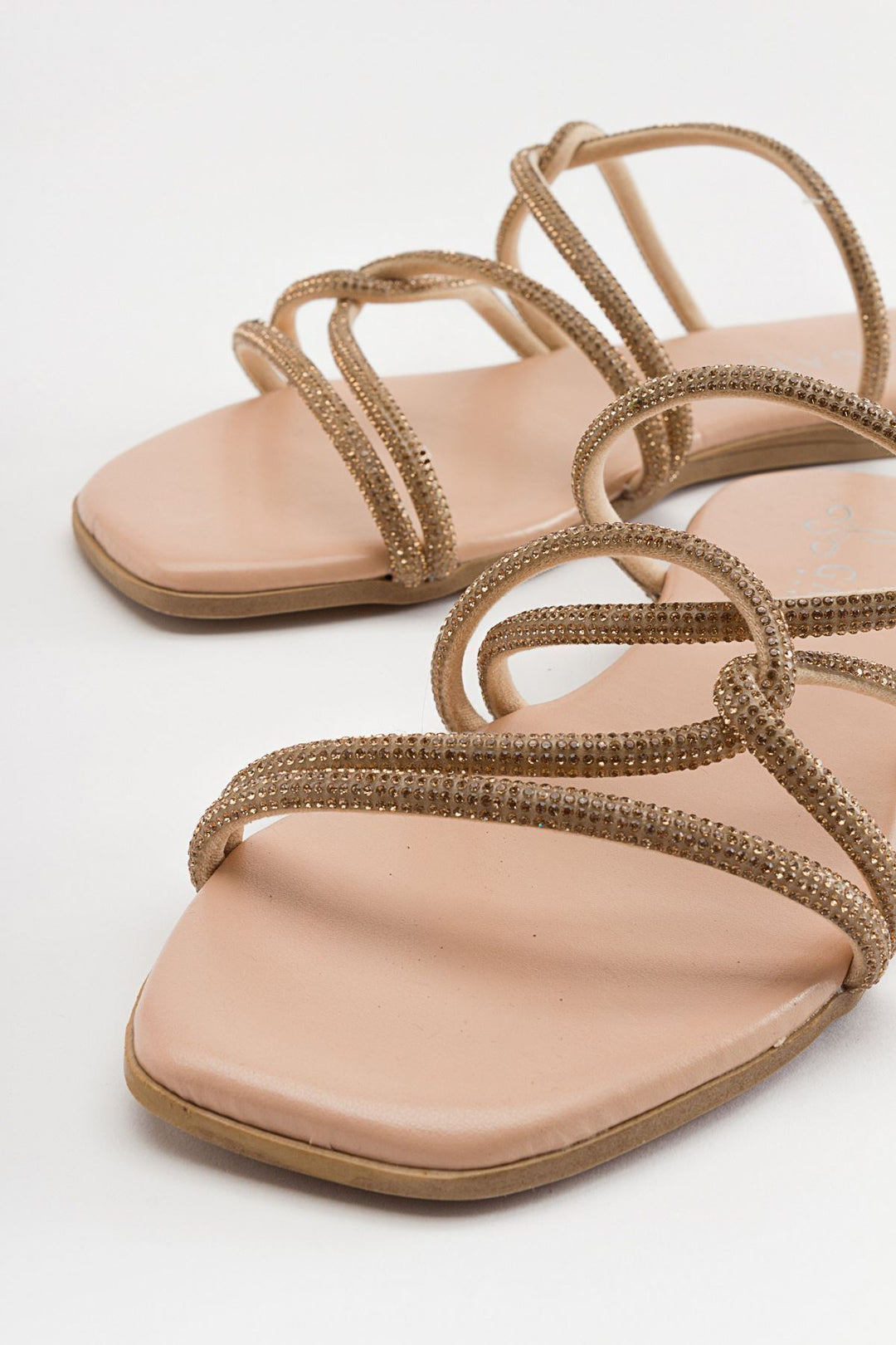 Wavelys Sreta Sandale d'été femme à semelle basse avec pierres brillantes - Rose
