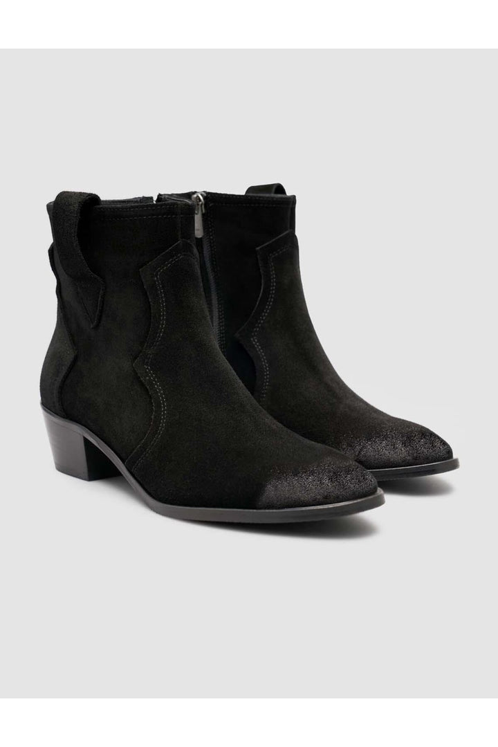 Cabani Shoes Bottines western pour femmes en cuir suédé noir à talon avec fermeture éclair - Multicolore
