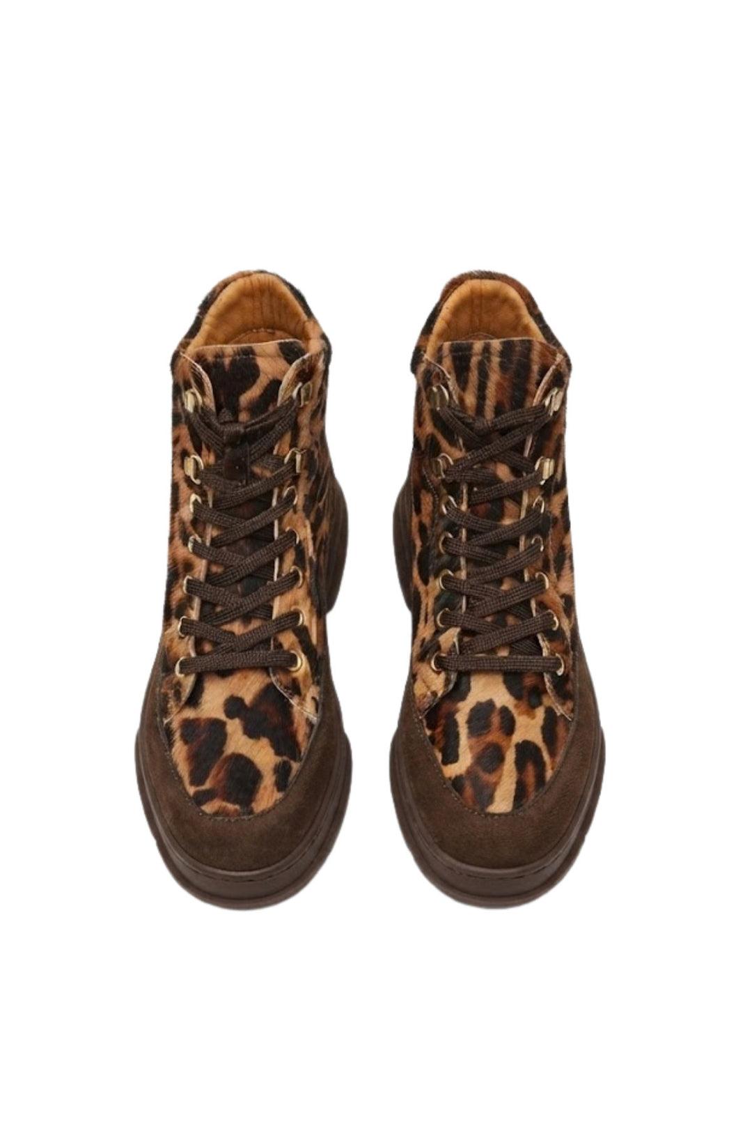 Wavelys ZEN-70228 Bottine en fourrure de queue de cheval à motif léopard - Marron
