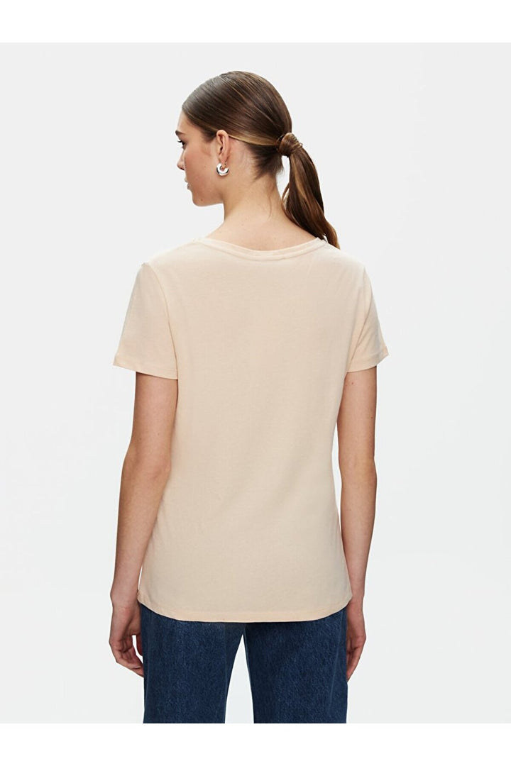LTB T-shirt gris régulier à manches courtes et col en V pressé