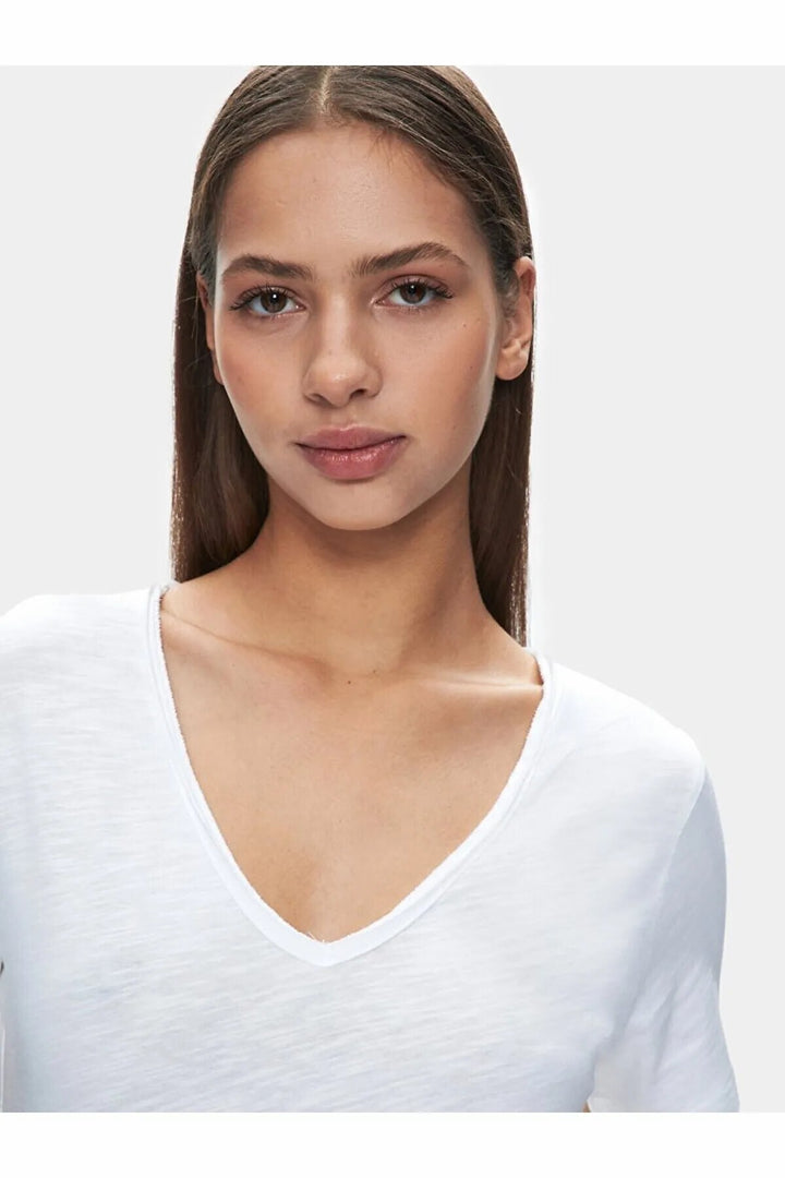 LTB Bafese - T-shirt à manches courtes avec col en V pressé -Femme- 1225801266089