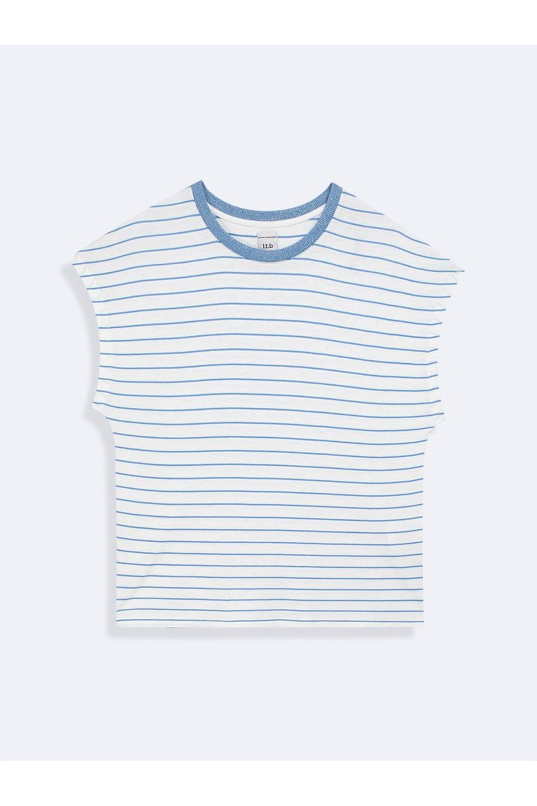 LTB T-shirt blanc à rayures avec détails de manches en simili col. - Blanc