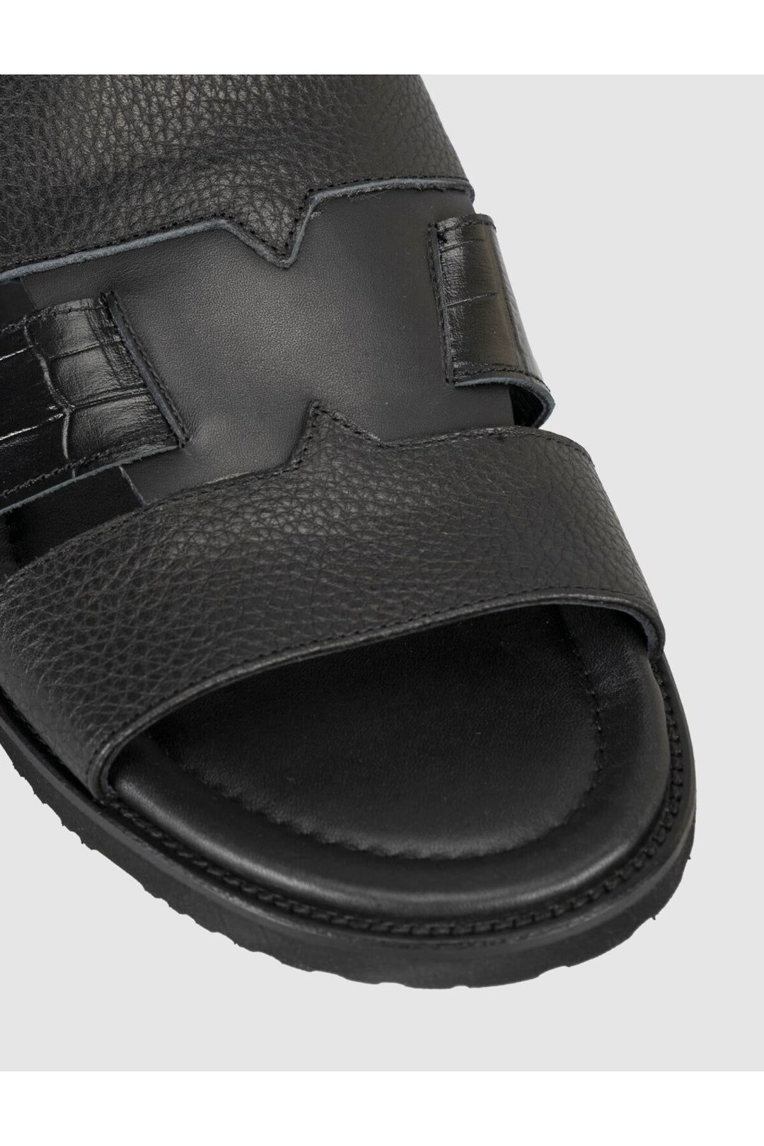 Cabani Shoes Sandale pour homme en cuir véritable à double bande noire - Multicolore