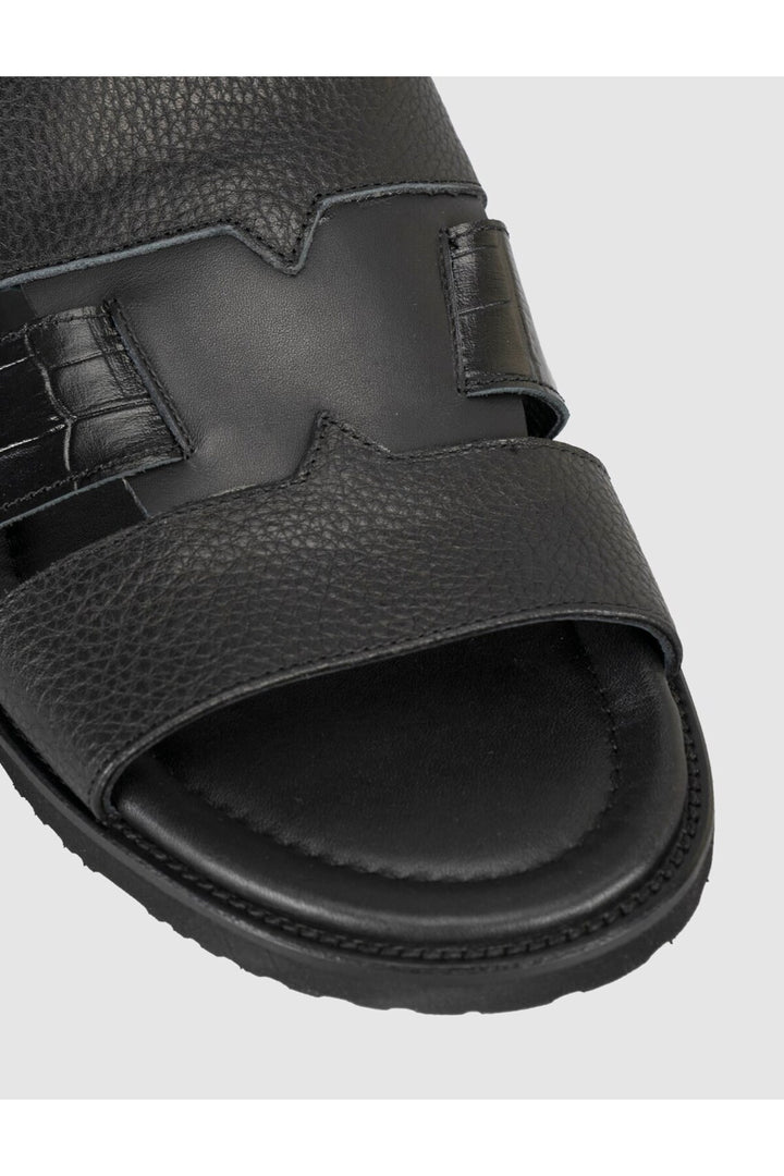 Cabani Shoes Sandale pour homme en cuir véritable à double bande noire - Multicolore