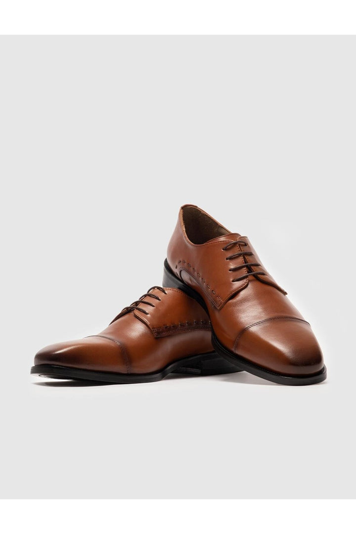Cabani Shoes Chaussures classiques pour hommes en cuir véritable, couleur tabac, à lacets. - Tabac