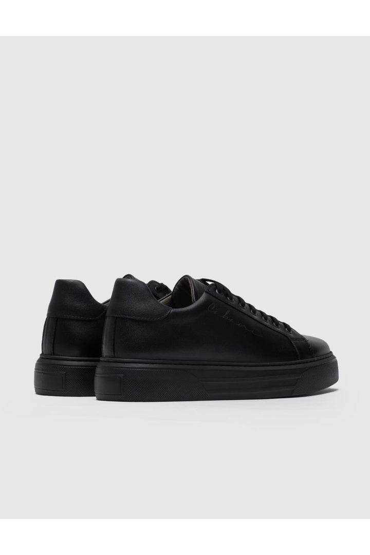 Cabani Shoes Chaussures de sport pour hommes en cuir véritable noires avec lacets et motif d'écriture. - Noir