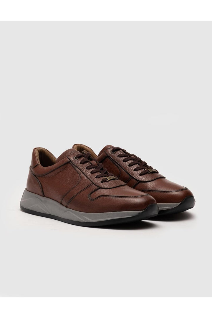Cabani Shoes Chaussures de sport pour hommes en cuir véritable à lacets couleur tabac avec semelle en latex. - Tabac