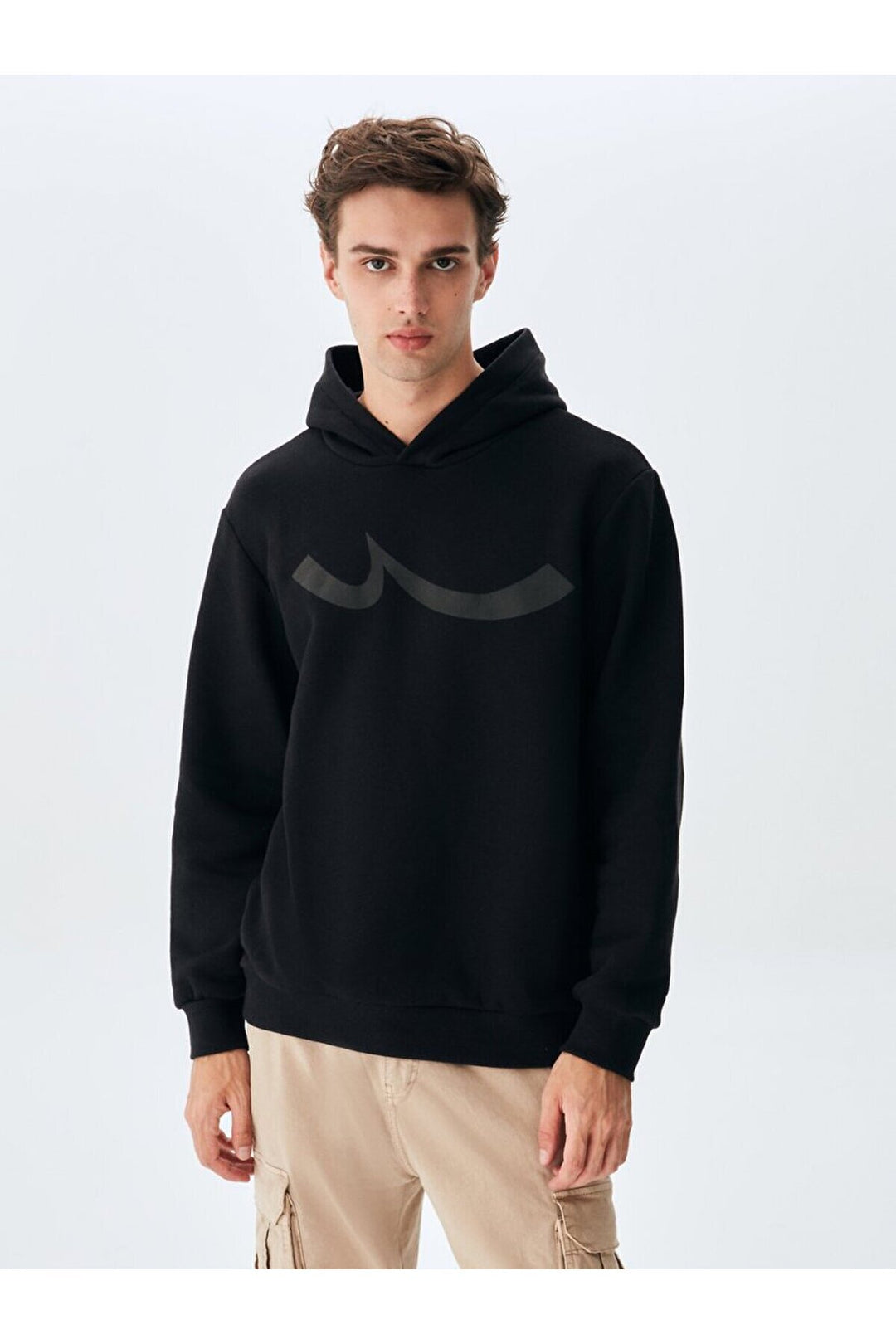 LTB Sweat-shirt noir coupe droite à capuche tendue sans fermeture éclair
