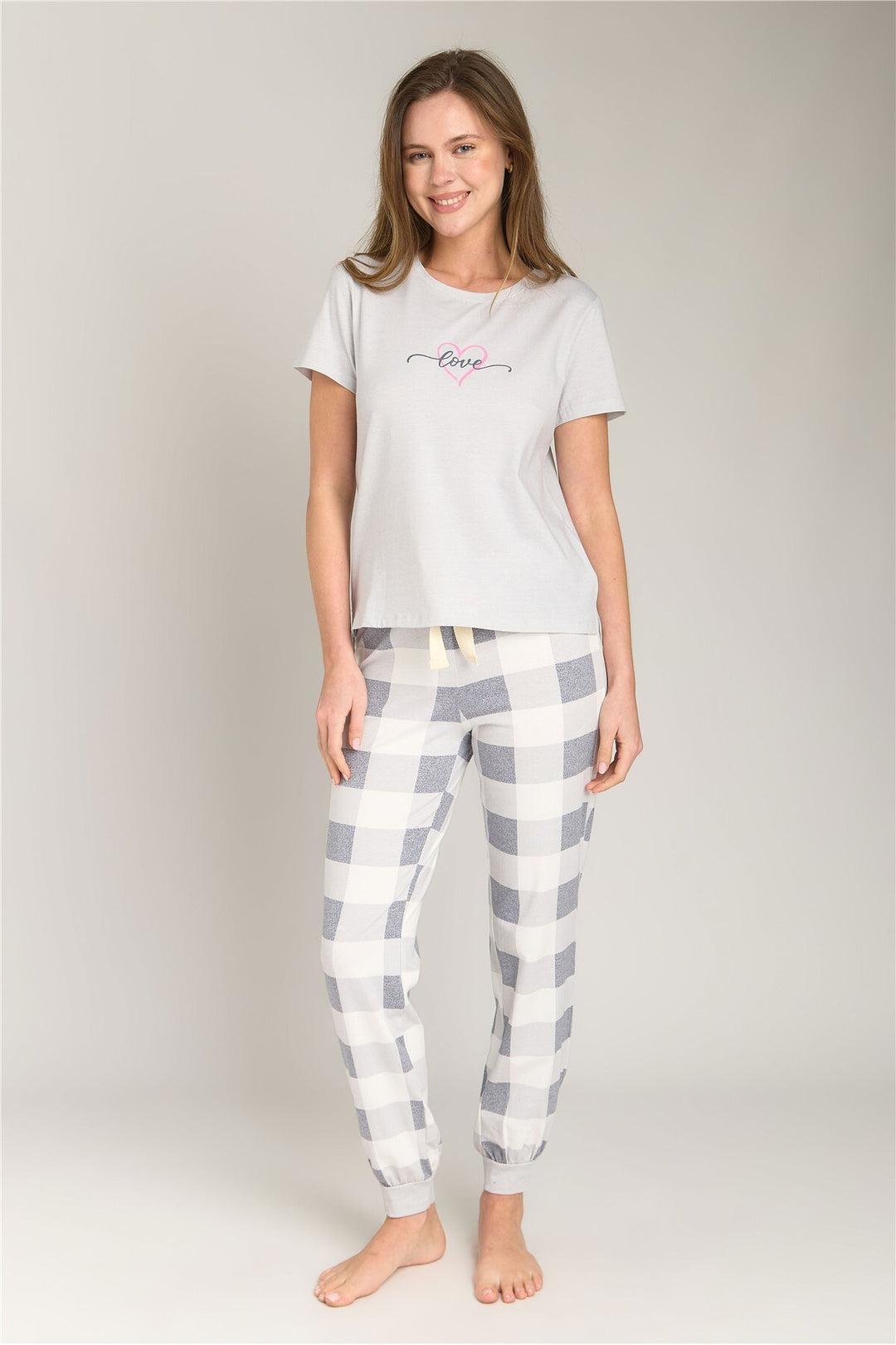 Lovely Things Ensemble de pantalons de pyjama CAMERON en tricot à manches courtes - Gris