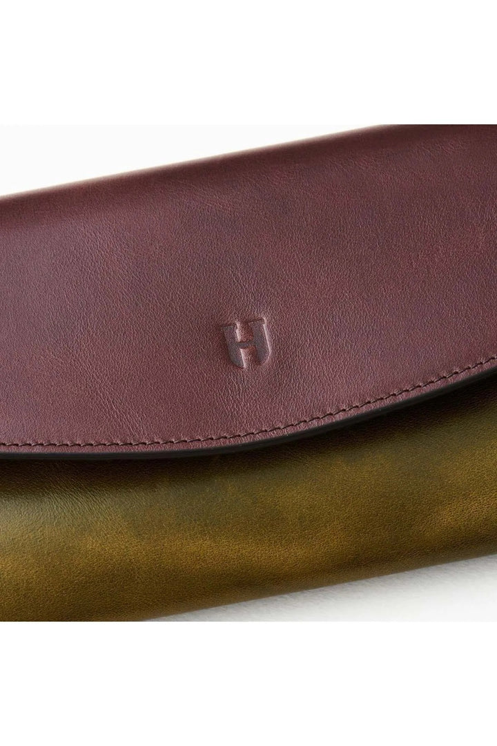 helmbrook Porte-cartes à compartiments multiples Ashley en cuir pour femme avec fermeture à glissière protégée par RFID, marron, kaki